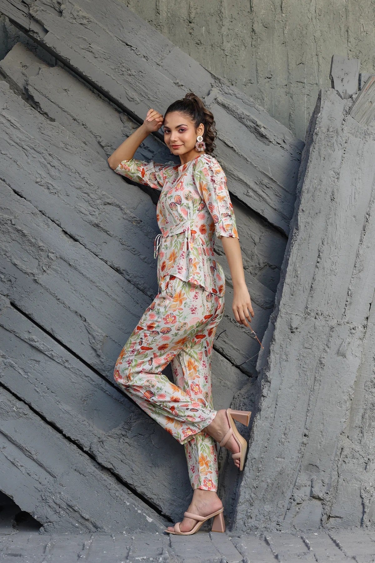 Women Cotton Blend Crop Top Palazzo Set