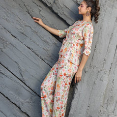 Women Cotton Blend Crop Top Palazzo Set