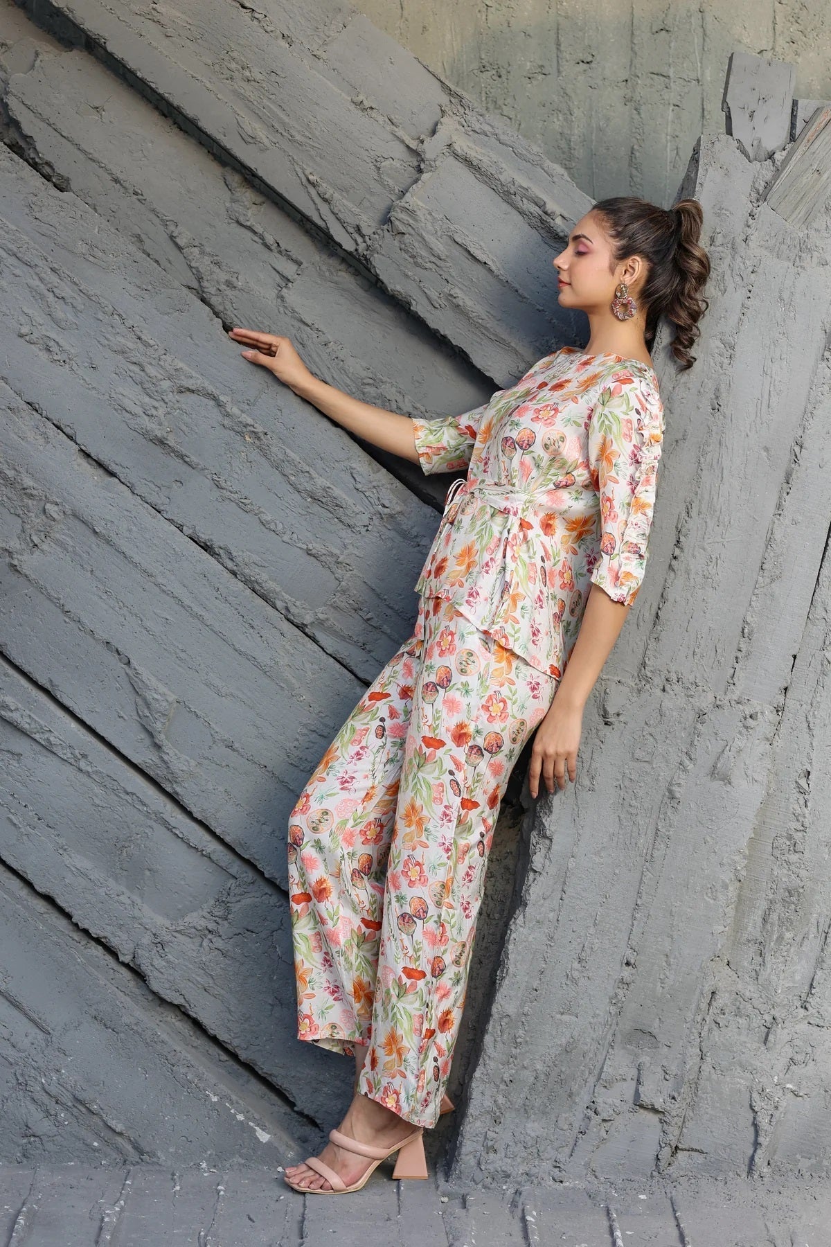Women Cotton Blend Crop Top Palazzo Set