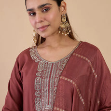 Nyra Brown Women’s Traditional Kurta Pant Set with Dupatta