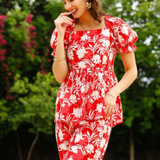 Red Ethnic Coromandel On Pallazo Co-Ord Set
