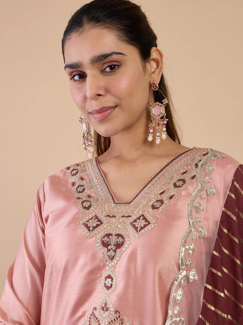 Heerika Peach Women's Designer Kurta Pant Set Premium Pattern Collection