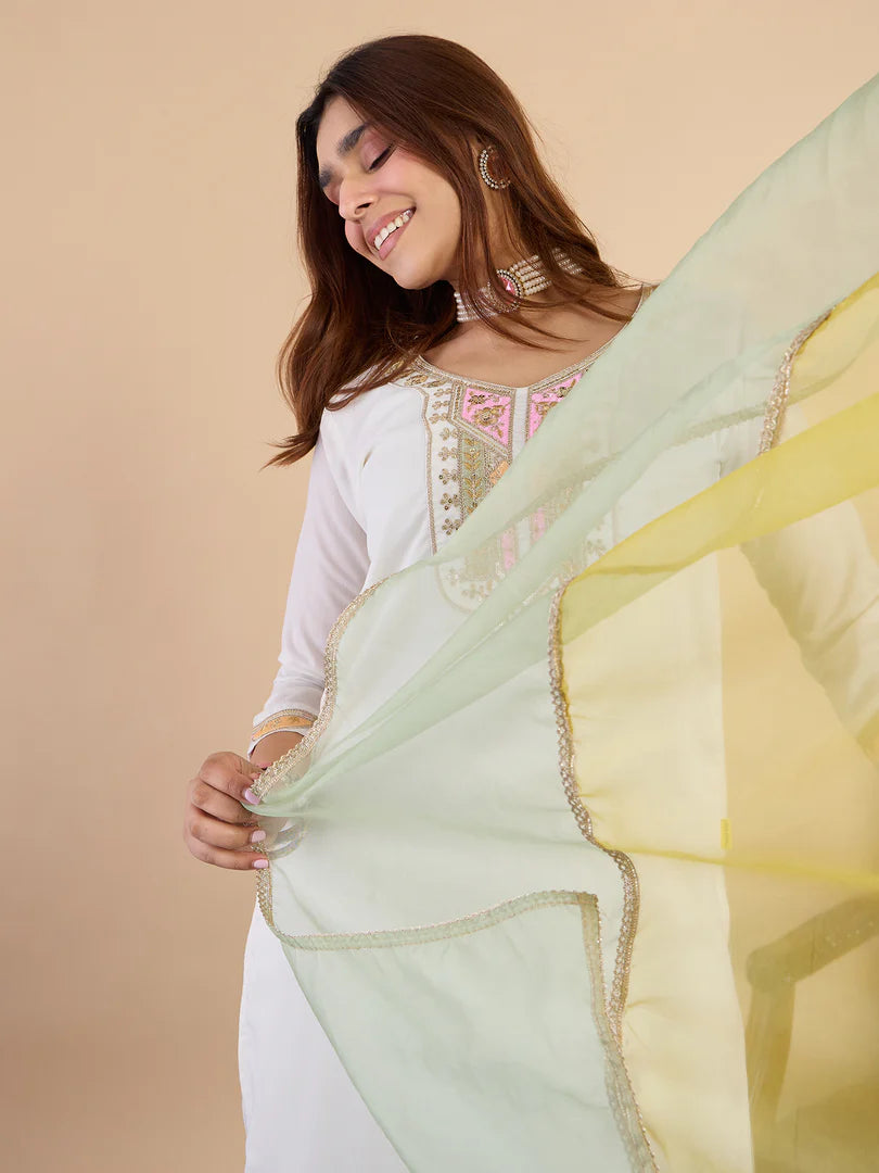 Kiyana Off-white Women's Designer Kurta Pant Set Premium Pattern Collection