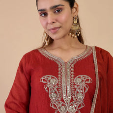Zarika Rust Embroidred Kurta Sets with Sequins Work Women Suits