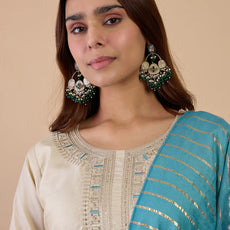 Zanira Cream Women's Designer Kurta Pant Set Premium Pattern Collection