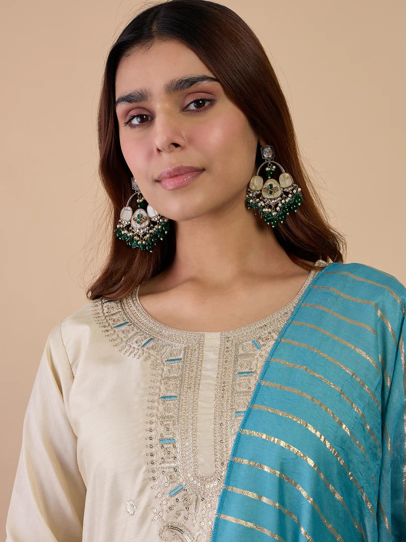 Zanira Cream Women's Designer Kurta Pant Set Premium Pattern Collection