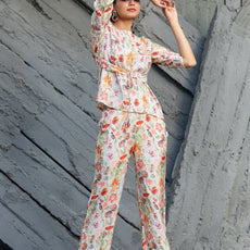 Women Cotton Blend Crop Top Palazzo Set