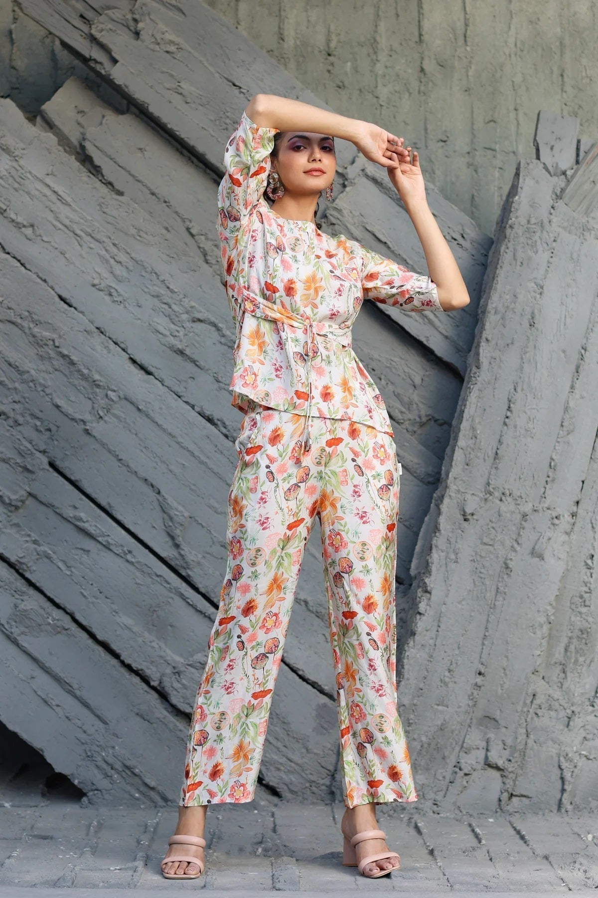 Women Cotton Blend Crop Top Palazzo Set