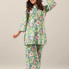 Women's Cotton Regular Fit Floral Printed Top and Plazzo Co-ord Set with Elegant Design