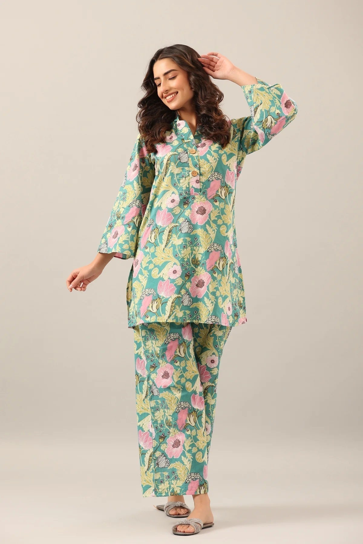Women's Cotton Regular Fit Floral Printed Top and Plazzo Co-ord Set with Elegant Design