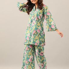 Women's Cotton Regular Fit Floral Printed Top and Plazzo Co-ord Set with Elegant Design