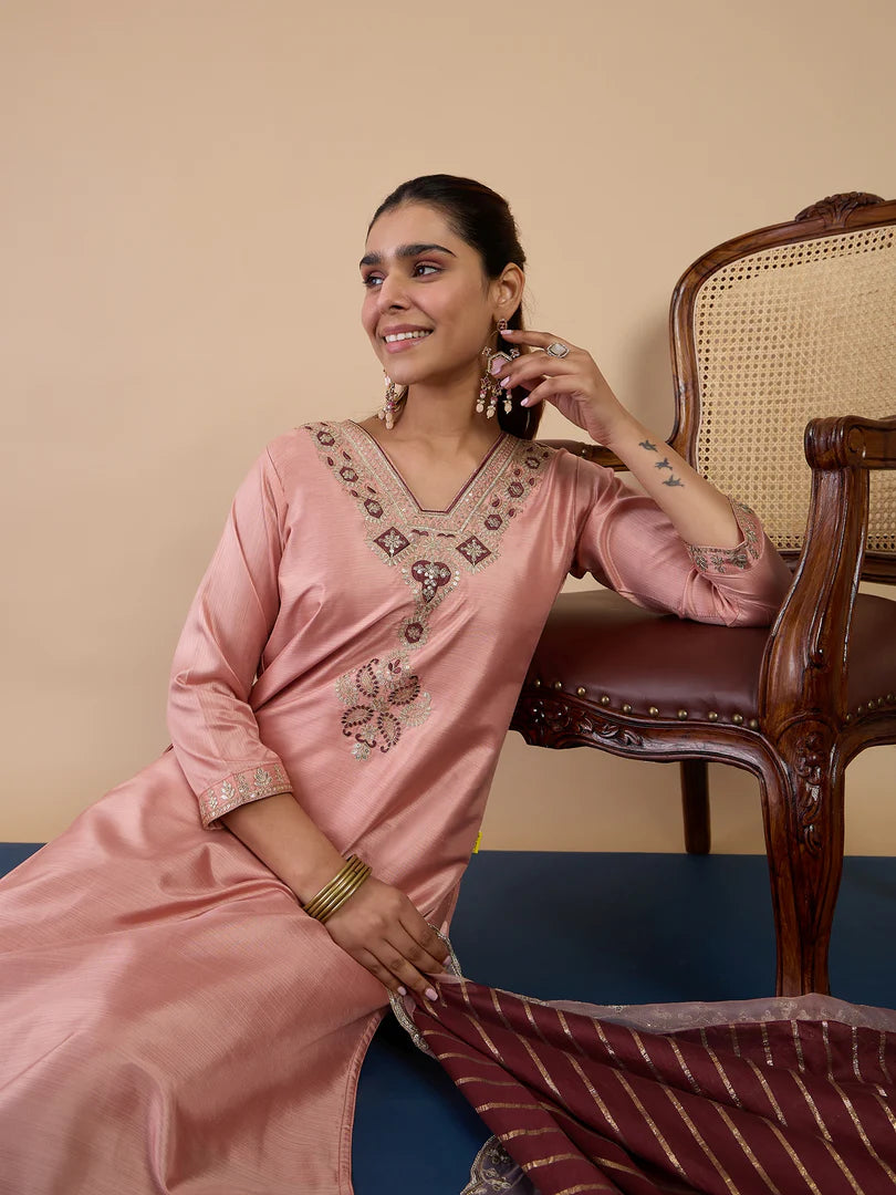 Heerika Peach Women's Designer Kurta Pant Set Premium Pattern Collection