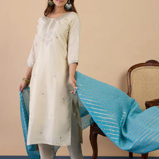 Zanira Cream Women's Designer Kurta Pant Set Premium Pattern Collection