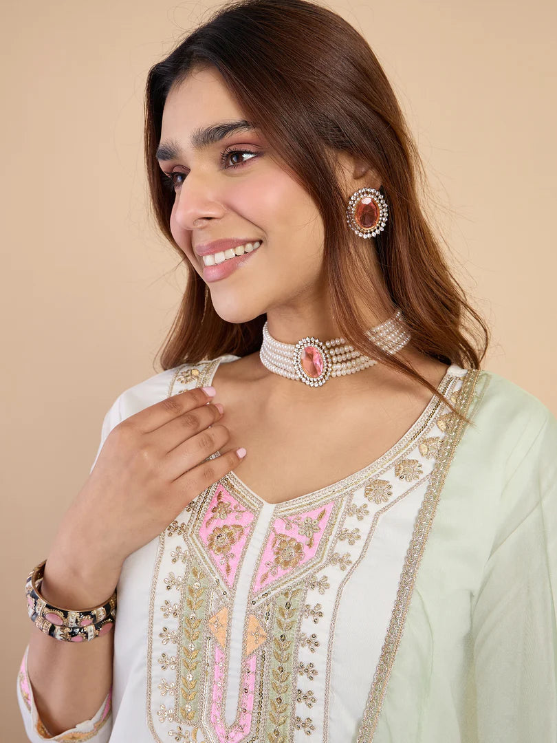 Kiyana Off-white Women's Designer Kurta Pant Set Premium Pattern Collection