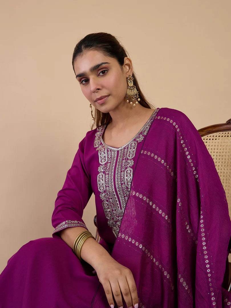 Nyra Purple Women’s Traditional Kurta Pant Set with Dupatta