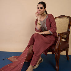 Nyra Brown Women’s Traditional Kurta Pant Set with Dupatta
