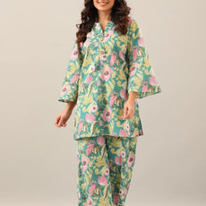 Women's Cotton Regular Fit Floral Printed Top and Plazzo Co-ord Set with Elegant Design