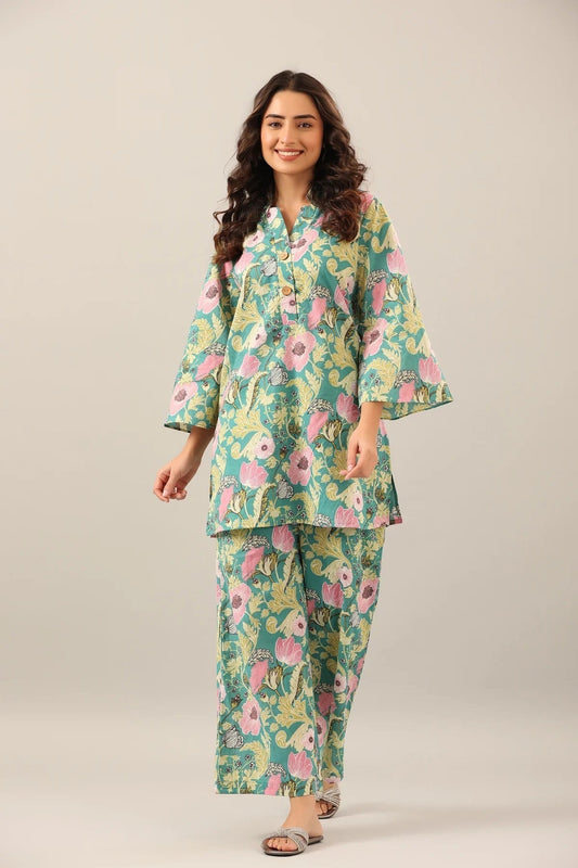 Women's Cotton Regular Fit Floral Printed Top and Plazzo Co-ord Set with Elegant Design
