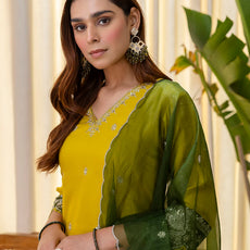 Meher Lemon Embroidred Kurta Sets with Sequins Work Women Suits