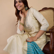 Zanira Cream Women's Designer Kurta Pant Set Premium Pattern Collection