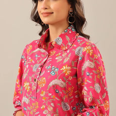 Women Pink Shirt Collar Co-Ord Sets