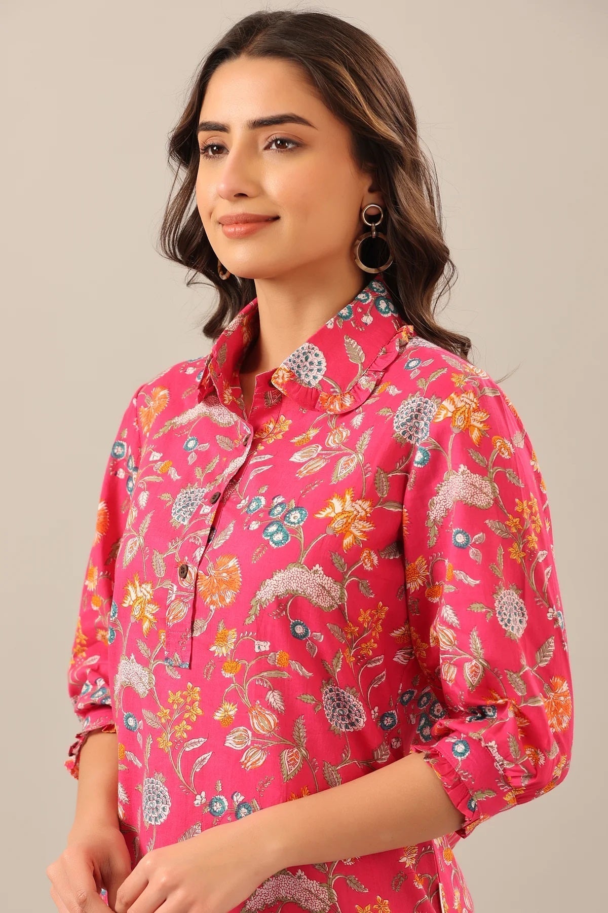 Women Pink Shirt Collar Co-Ord Sets