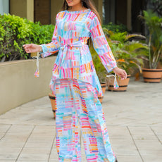 Geometric Printed Boat Neck Tunic & Trousers Cotton Co-Ords