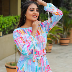 Geometric Printed Boat Neck Tunic & Trousers Cotton Co-Ords