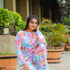 Geometric Printed Boat Neck Tunic & Trousers Cotton Co-Ords