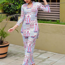 Women Cotton Blend Crop Top Palazzo Set