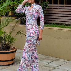 Women Cotton Blend Crop Top Palazzo Set