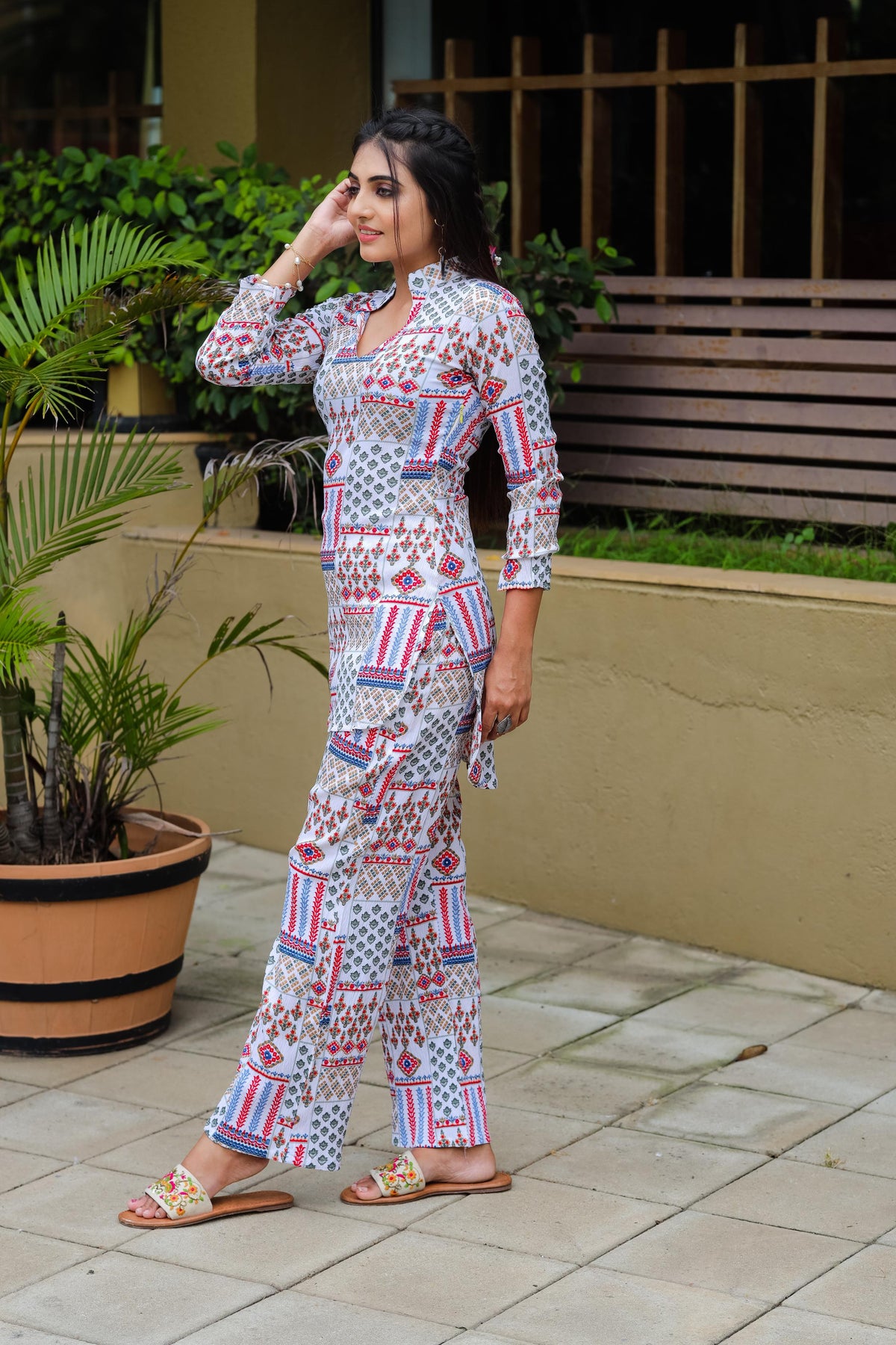 Women Cotton Blend Crop Top Palazzo Set