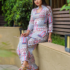 Women Cotton Blend Crop Top Palazzo Set