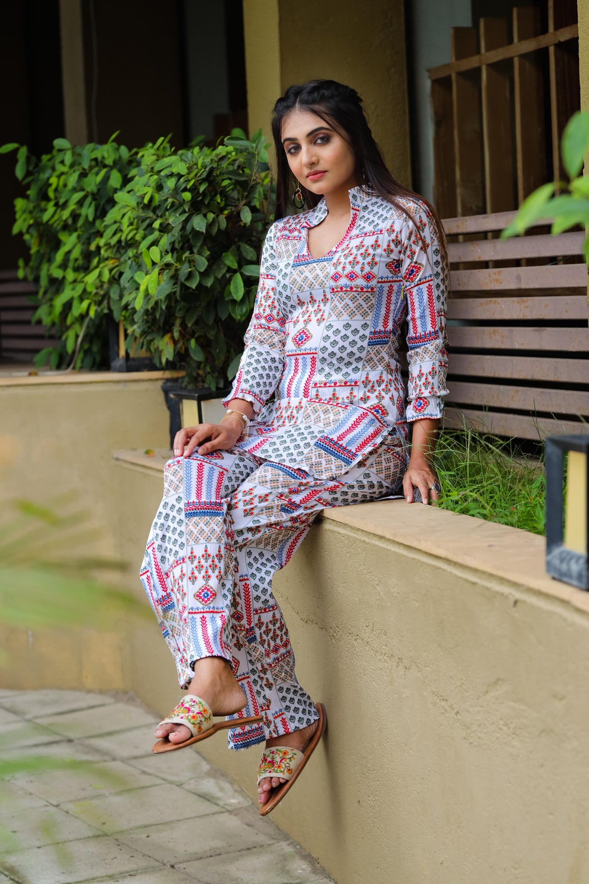 Women Cotton Blend Crop Top Palazzo Set