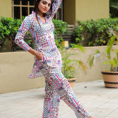 Women Cotton Blend Crop Top Palazzo Set