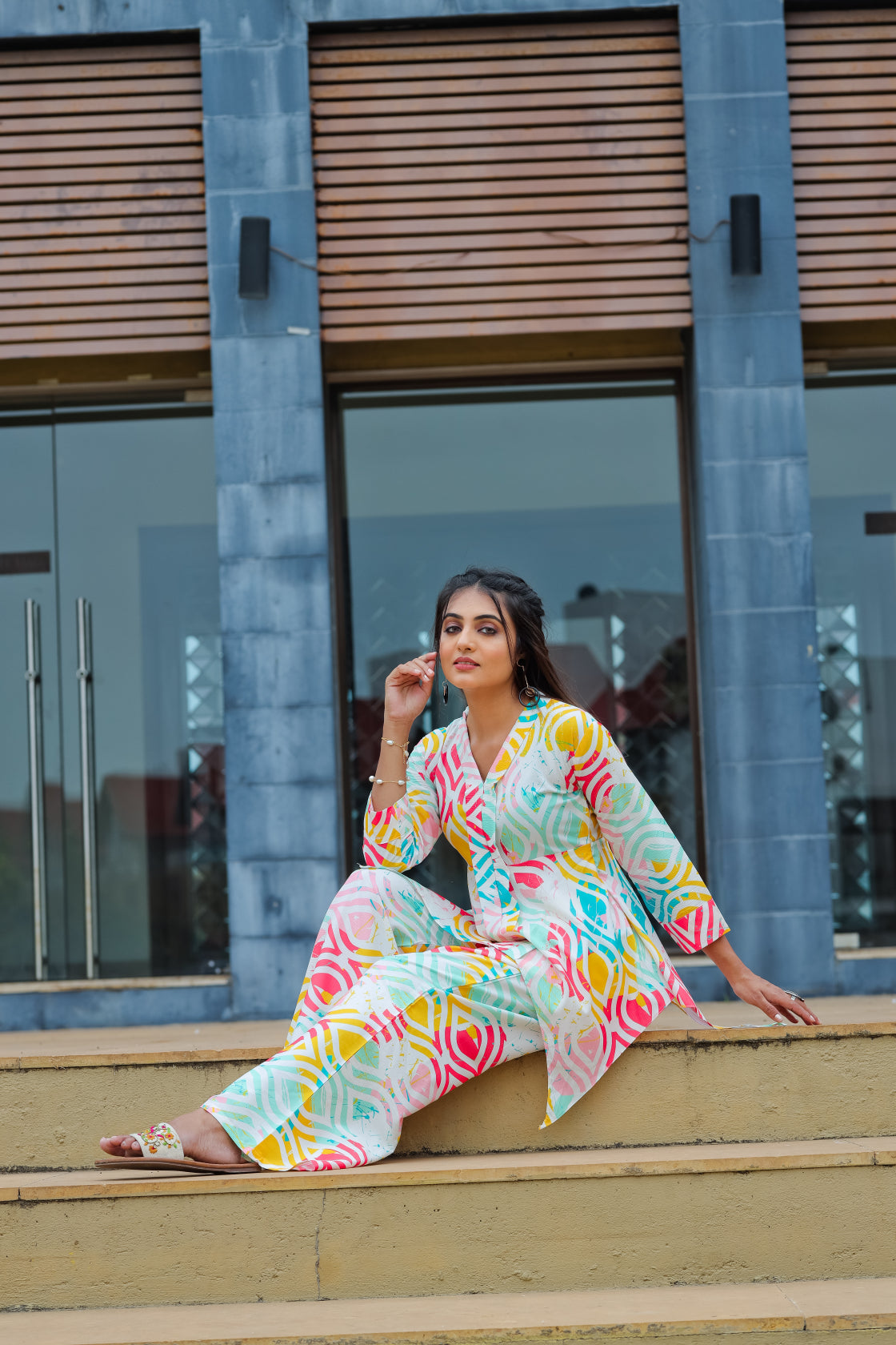 Women Cotton Blend Ethnic Top Palazzo Set