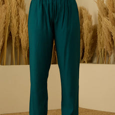 Saanjh Teal Women Kurta and Pant Dupatta Sets Silk Fabrics with Embroidery