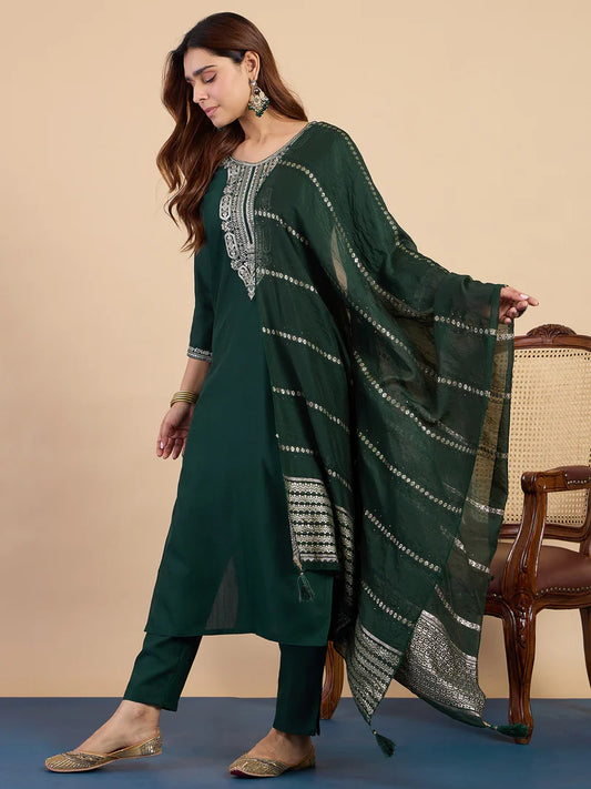 Nyra Green Women’s Traditional Kurta Pant Set with Dupatta