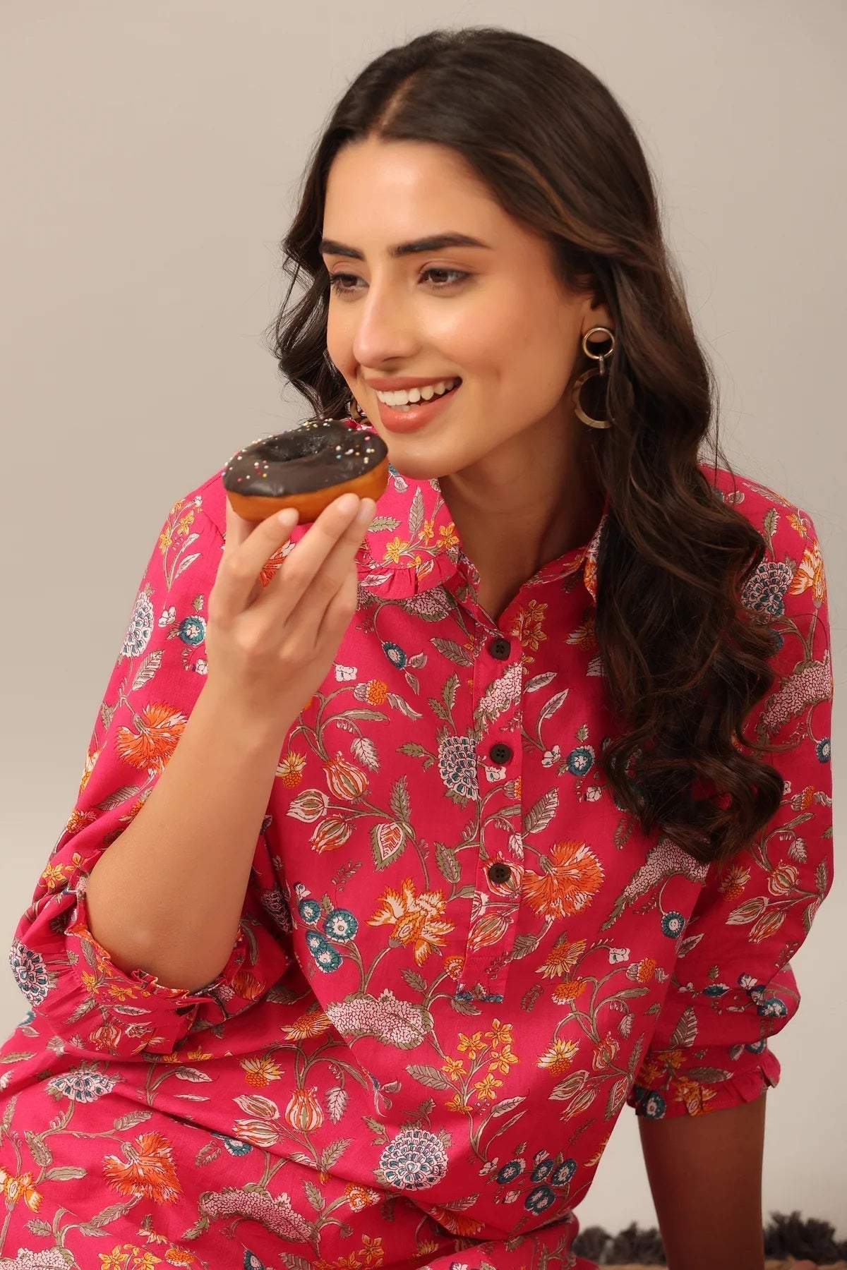 Women Pink Shirt Collar Co-Ord Sets