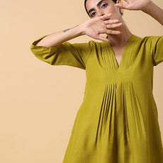 Rayon Slub Lime Green Pleated Co-Ord Set