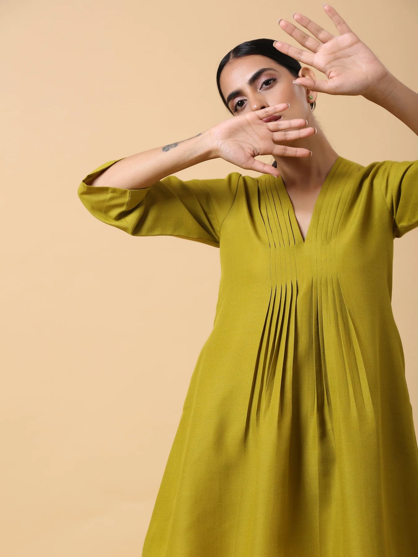 Rayon Slub Lime Green Pleated Co-Ord Set