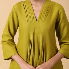 Rayon Slub Lime Green Pleated Co-Ord Set