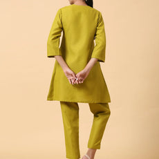 Rayon Slub Lime Green Pleated Co-Ord Set
