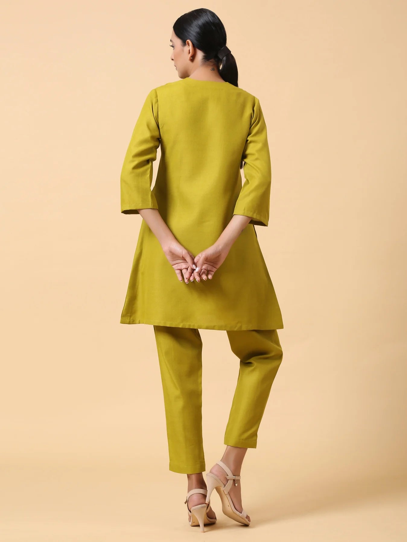 Rayon Slub Lime Green Pleated Co-Ord Set