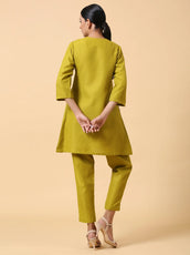 Rayon Slub Lime Green Pleated Co-Ord Set