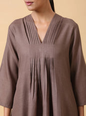 Rayon Slub Burnt Brown Pleated Co-Ord Set