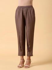 Rayon Slub Burnt Brown Pleated Co-Ord Set