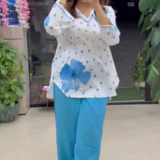 Ethnic Charm with Women’s Stylish Printed Blue Co-ord Set