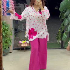 Ethnic Charm with Women’s Stylish Printed Pink Co-ord Set