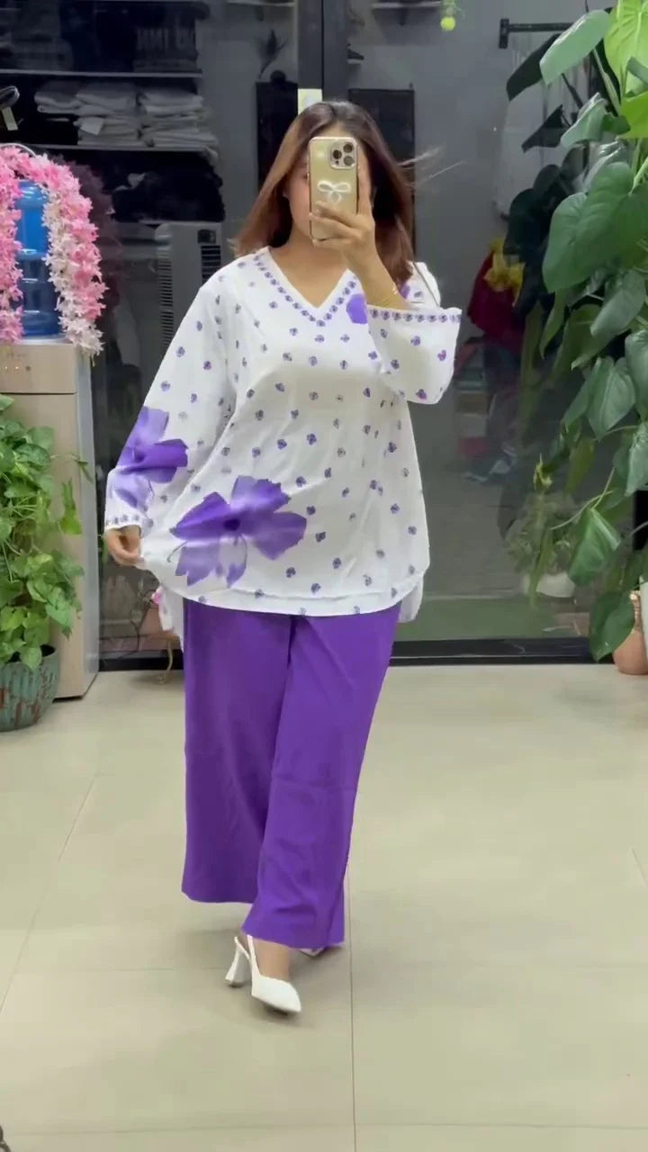 Ethnic Charm with Women’s Stylish Printed Purple Co-ord Set